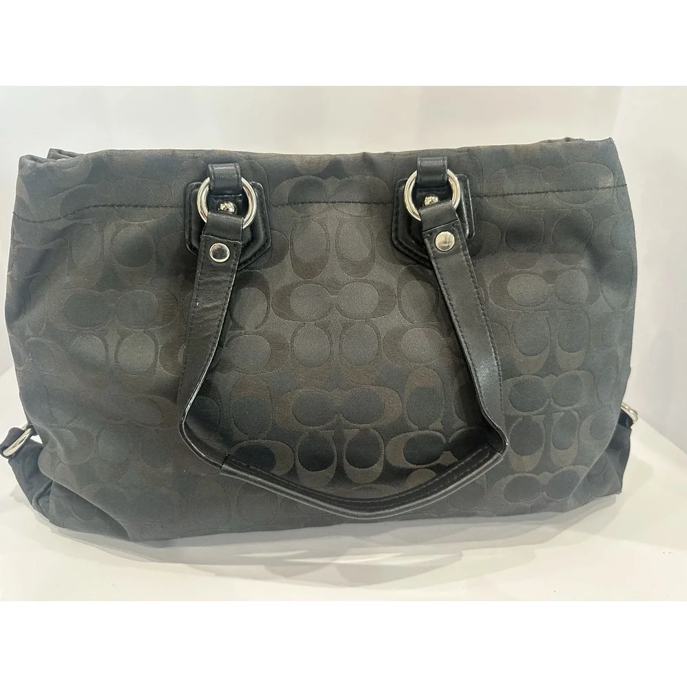 Coach Ashley F19244 Black Signature C Jacquard Leather Carryall Shoulder Bag